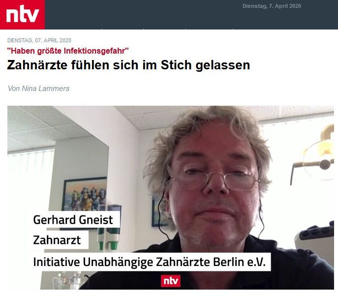 Iuzb Vorstand Gerhard Gneist Im Interview Bei N Tv Haben Grosste Infektionsgefahr Zahnarzte Fuhlen Sich Im Stich Gelassen Iuzb